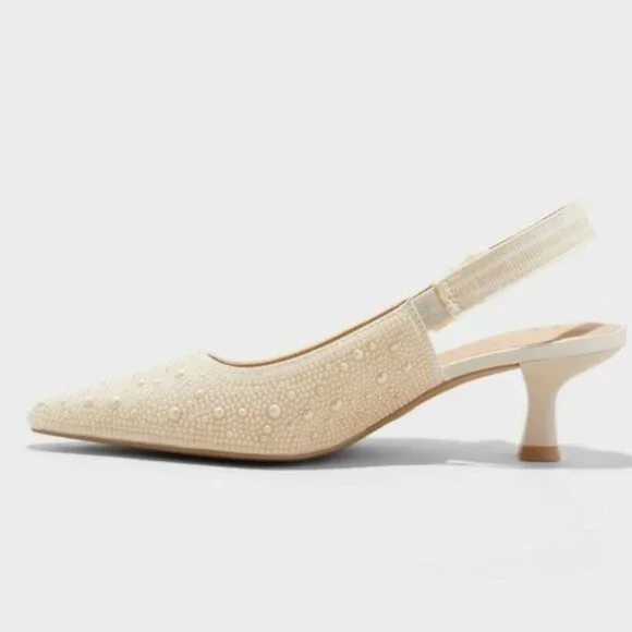 a new day NWT Milan Pearl Embellished Ivory Slingback Heels Bridal Formal Dressy - Picture 3 of 6